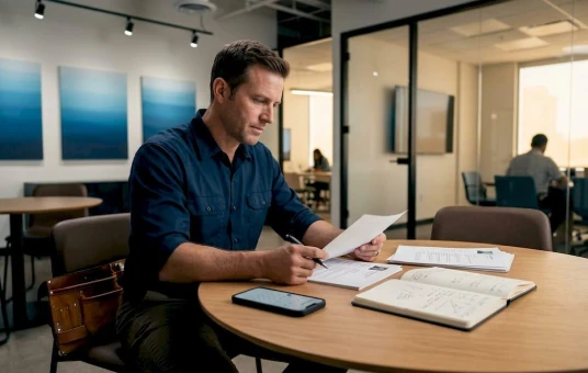 contractor reviewing plumbing recruitment documents