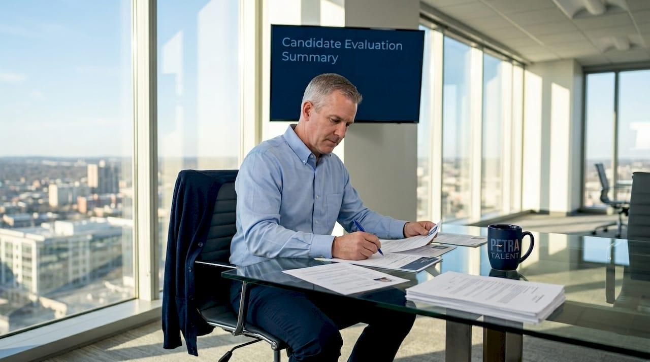 HVAC leader reviewing hiring documents at desk