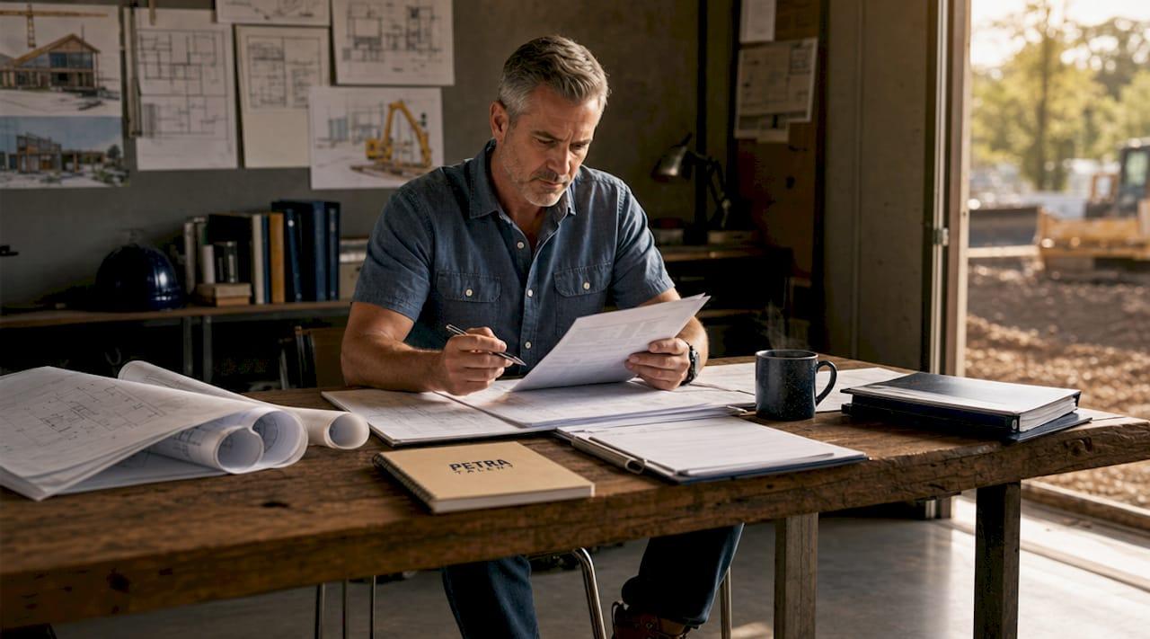 Contractor reviewing plumbing vetting paperwork