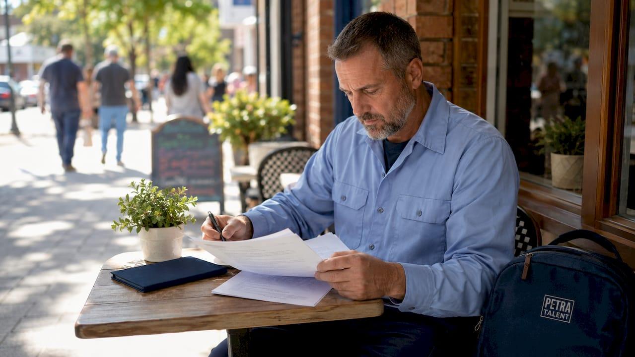 Technician reviewing HVAC employment contract