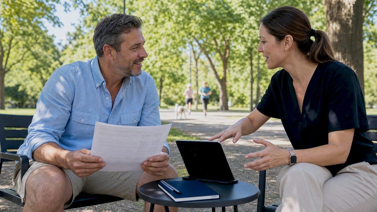 Plumbing recruiter and contractor discussing partnership