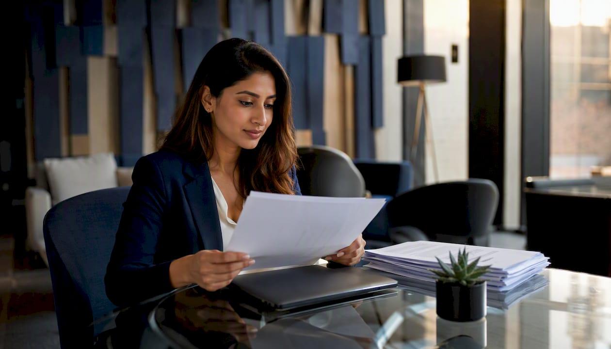 Recruiter reviewing candidate resumes in office