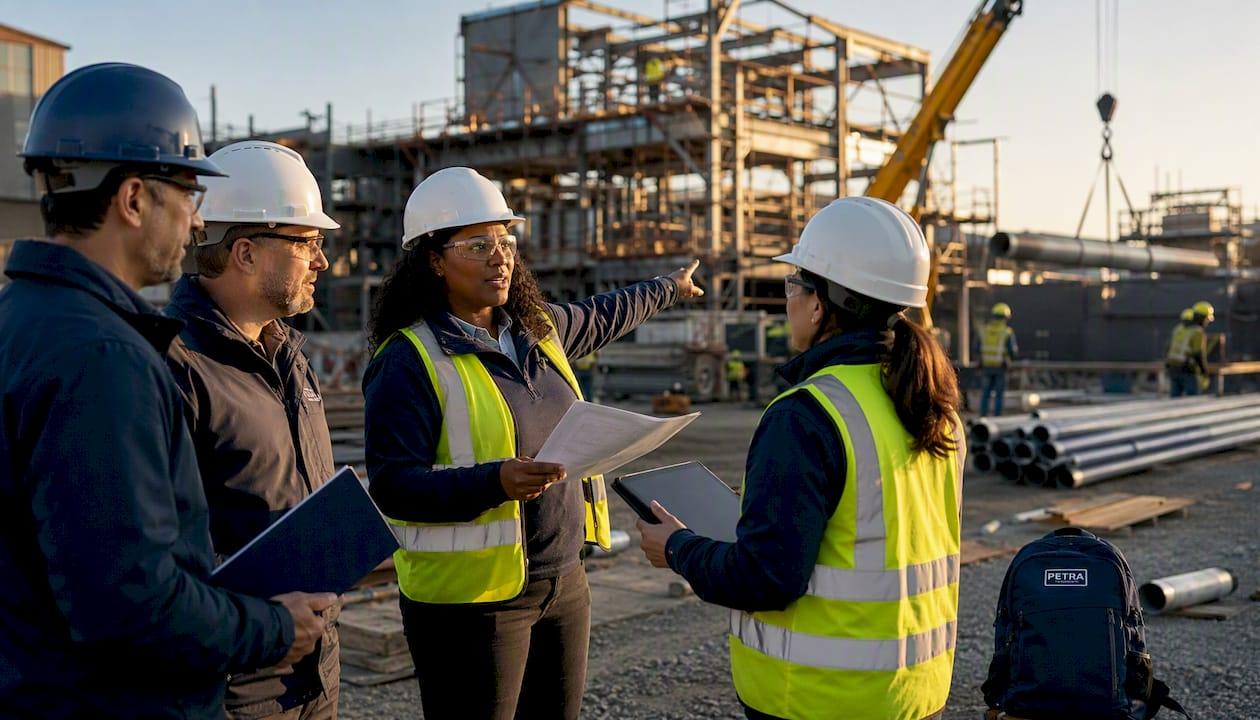 Mechanical construction team discussing staffing plans