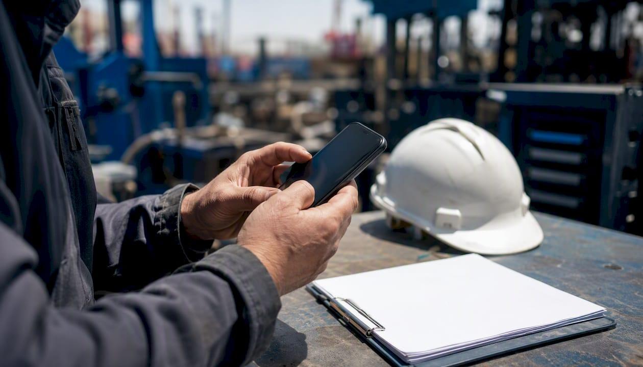 Technician using phone at construction site