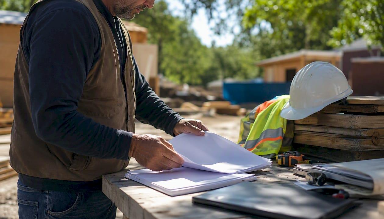 Contractor hands with wage compliance forms