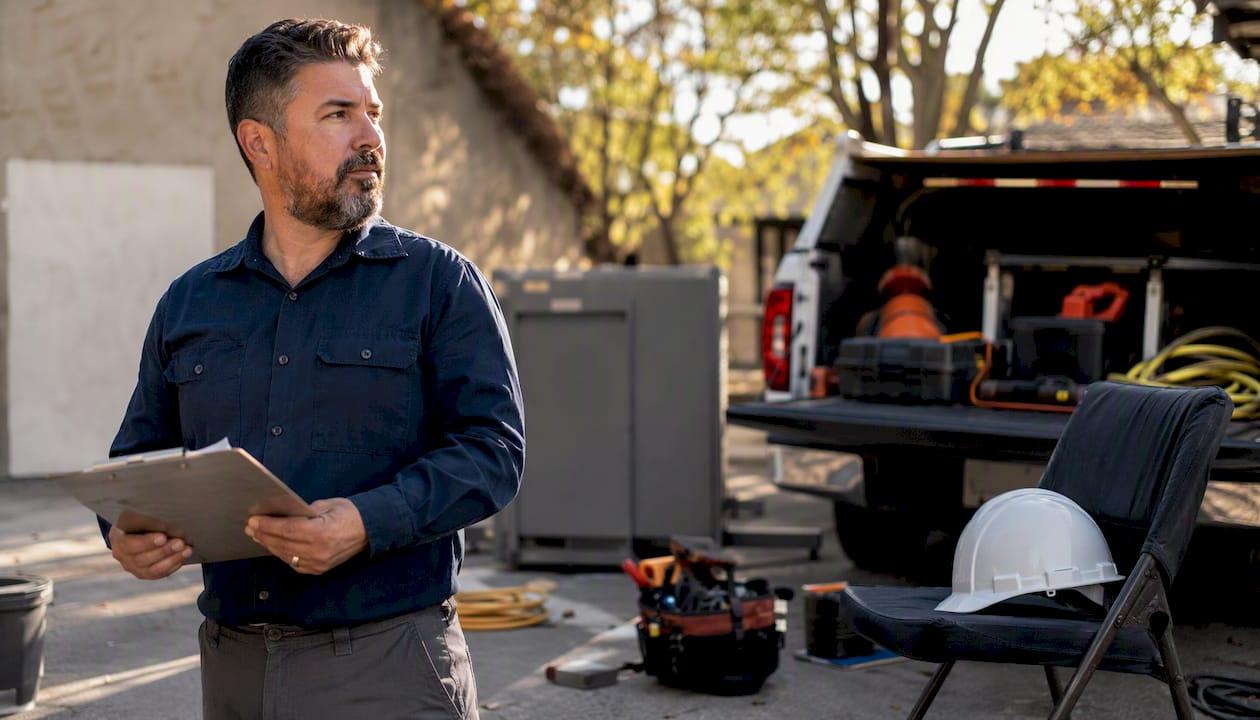 HVAC production manager scheduling crew outdoors