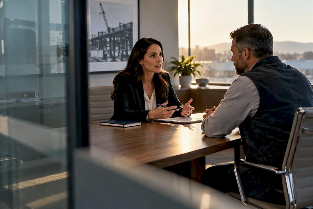 Recruiter presenting counteroffer to contractor leader