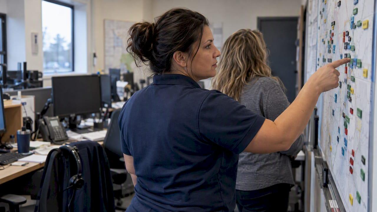 Dispatcher reviewing technician assignments